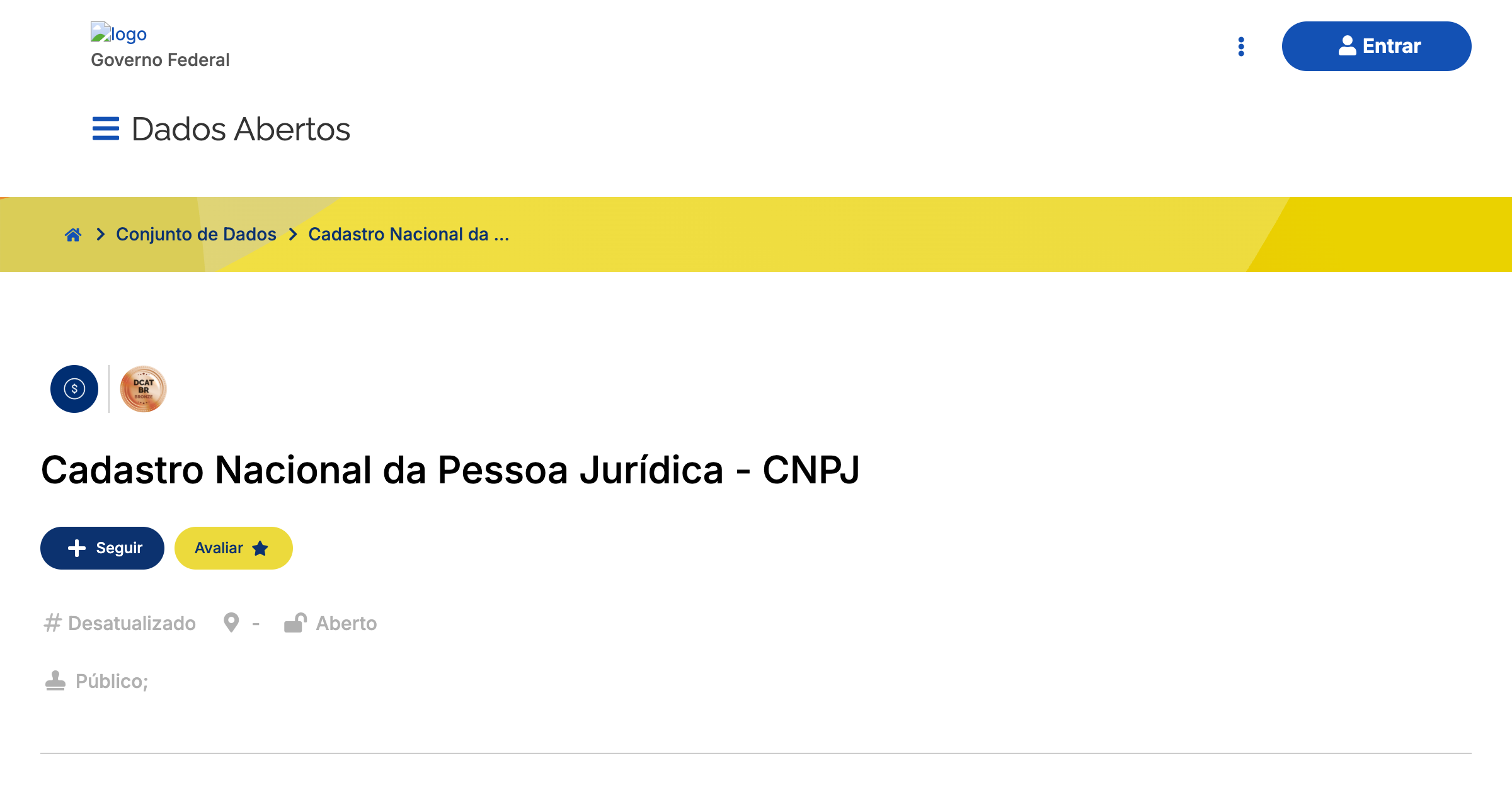 Portal de Dados Abertos — Cadastro Nacional da Pessoa Jurídica