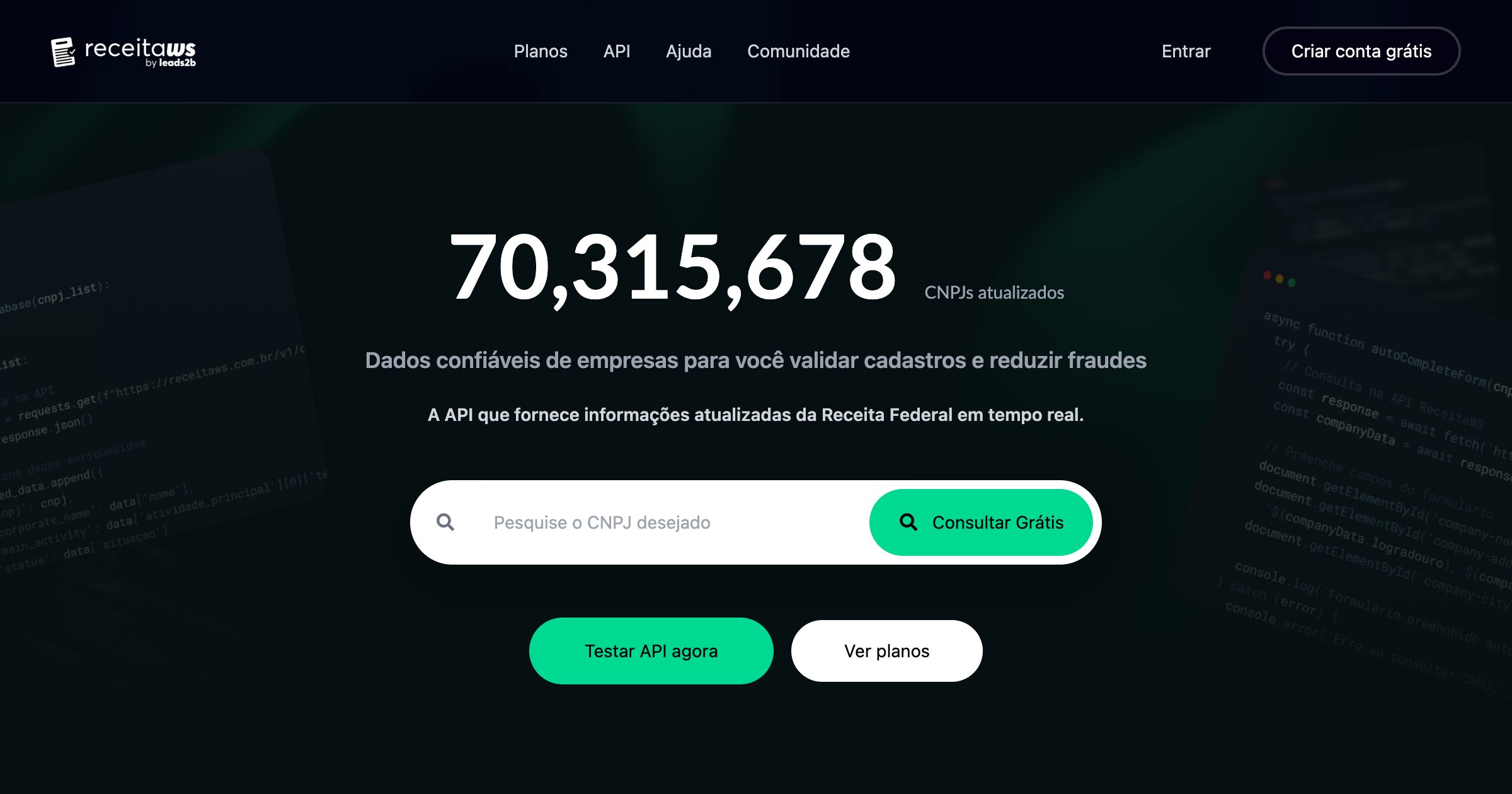 Planos da ReceitaWS — o plano Bronze começa em R$149/mês